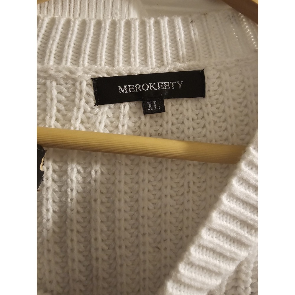 Merokeety Women’s XL Chunky Knit Color Block Sweater Crewneck Cozy Fall - Picture 4 of 8